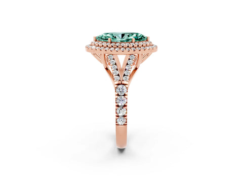 Rose gold Marquise Cut Green Sapphire Double Halo Ring with Split Shank and Prong Setting_14