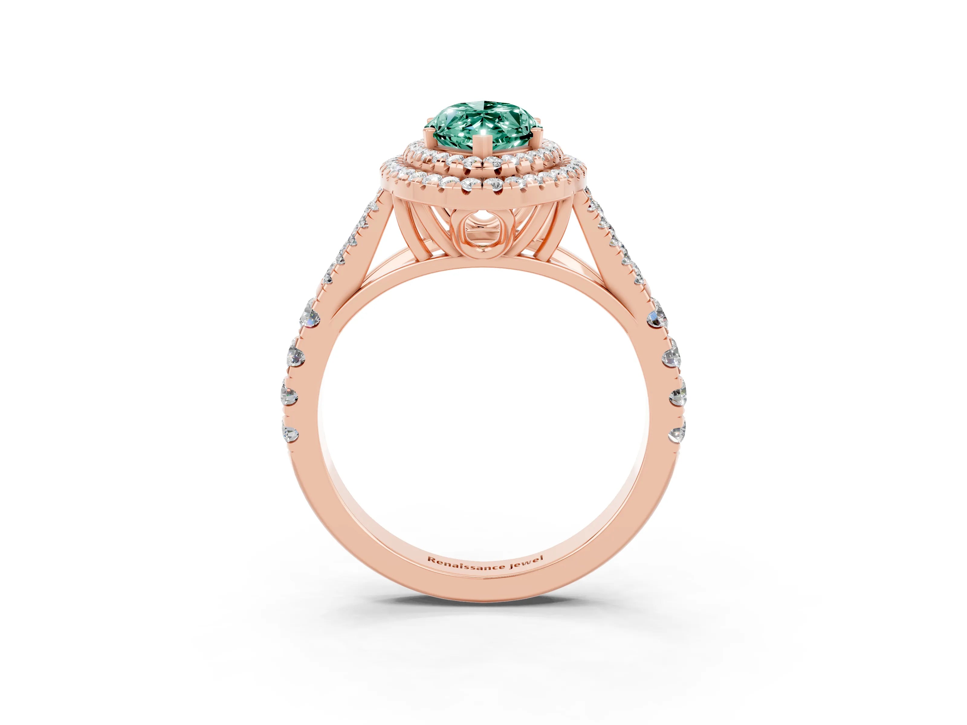 Rose gold Marquise Cut Green Sapphire Double Halo Ring with Split Shank and Prong Setting_15