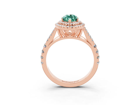 Rose gold Marquise Cut Green Sapphire Double Halo Ring with Split Shank and Prong Setting_15
