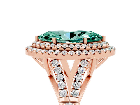 Rose gold Marquise Cut Green Sapphire Double Halo Ring with Split Shank and Prong Setting_17