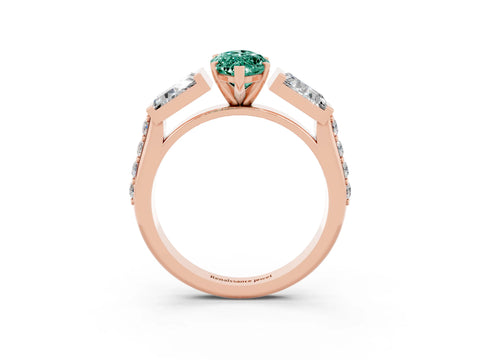 Rose gold Marquise Cut Green Sapphire Engagement Ring with Baguette Side Stones and Channel Set Band_3