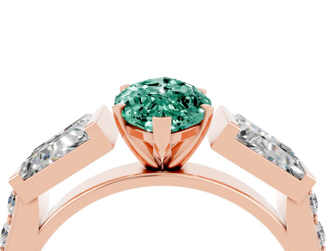 Rose gold Marquise Cut Green Sapphire Engagement Ring with Baguette Side Stones and Channel Set Band_4