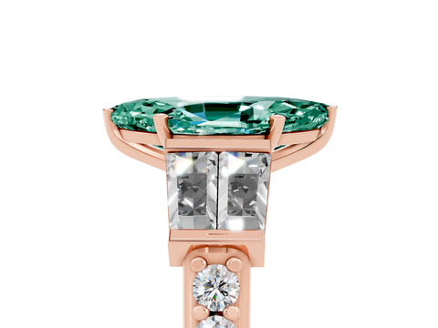 Rose gold Marquise Cut Green Sapphire Engagement Ring with Baguette Side Stones and Channel Set Band_5