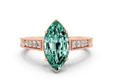 Rose gold Marquise Cut Green Sapphire Engagement Ring with Milgrain Channel Set Band and Prong Setting