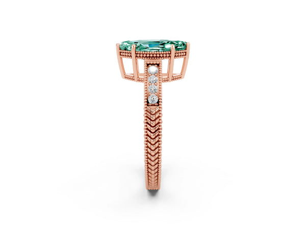 Rose gold Marquise Cut Green Sapphire Engagement Ring with Milgrain Channel Set Band and Prong Setting