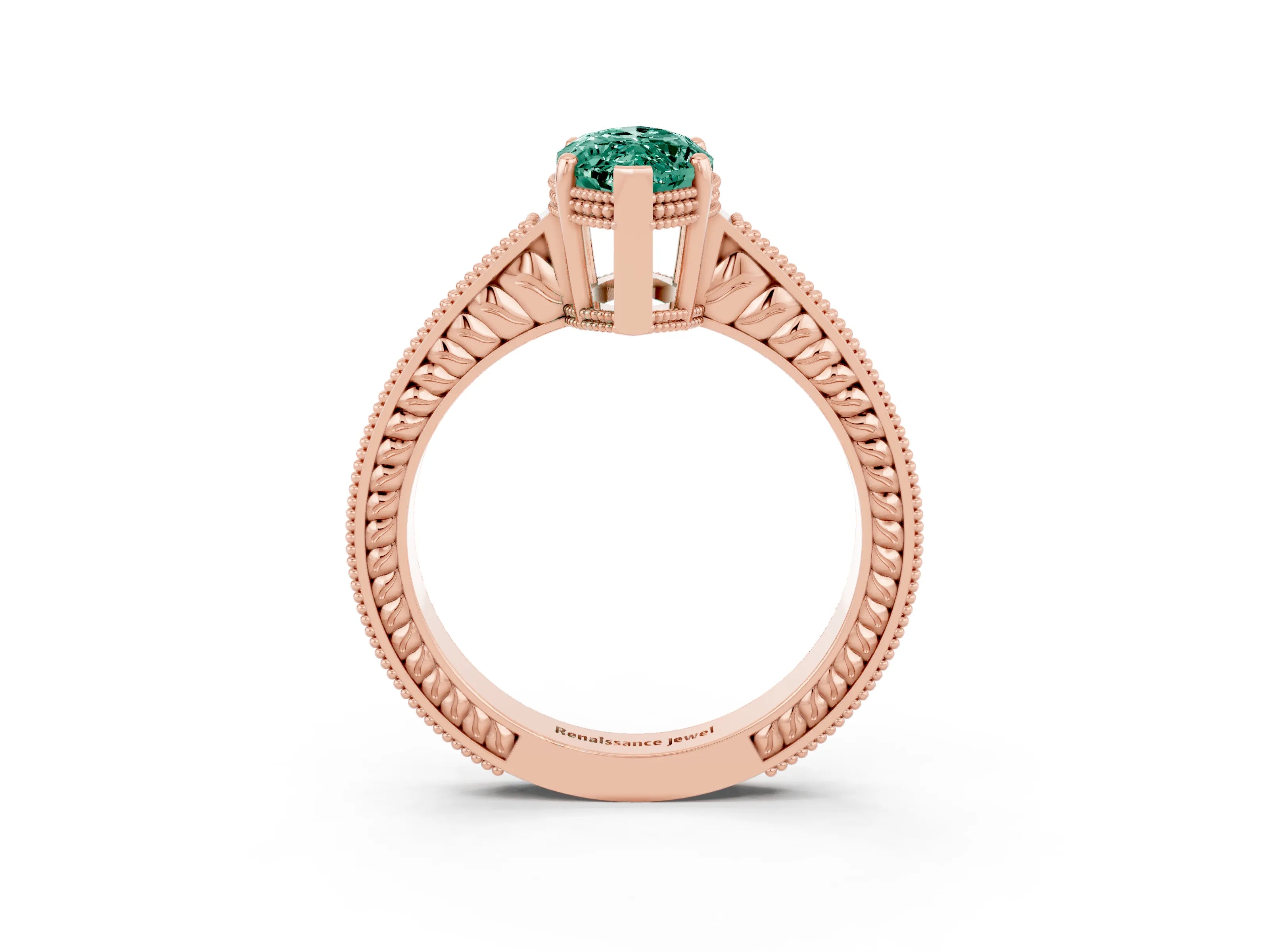 Rose gold Marquise Cut Green Sapphire Engagement Ring with Milgrain Channel Set Band and Prong Setting_3