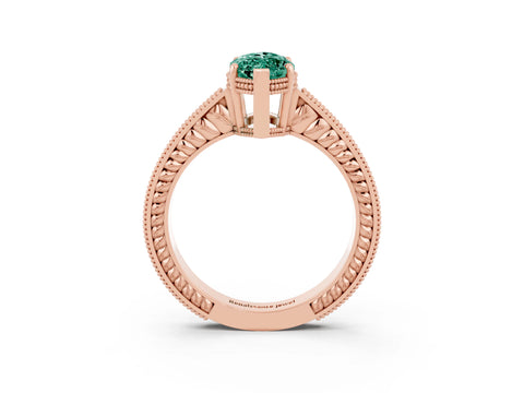 Rose gold Marquise Cut Green Sapphire Engagement Ring with Milgrain Channel Set Band and Prong Setting_3