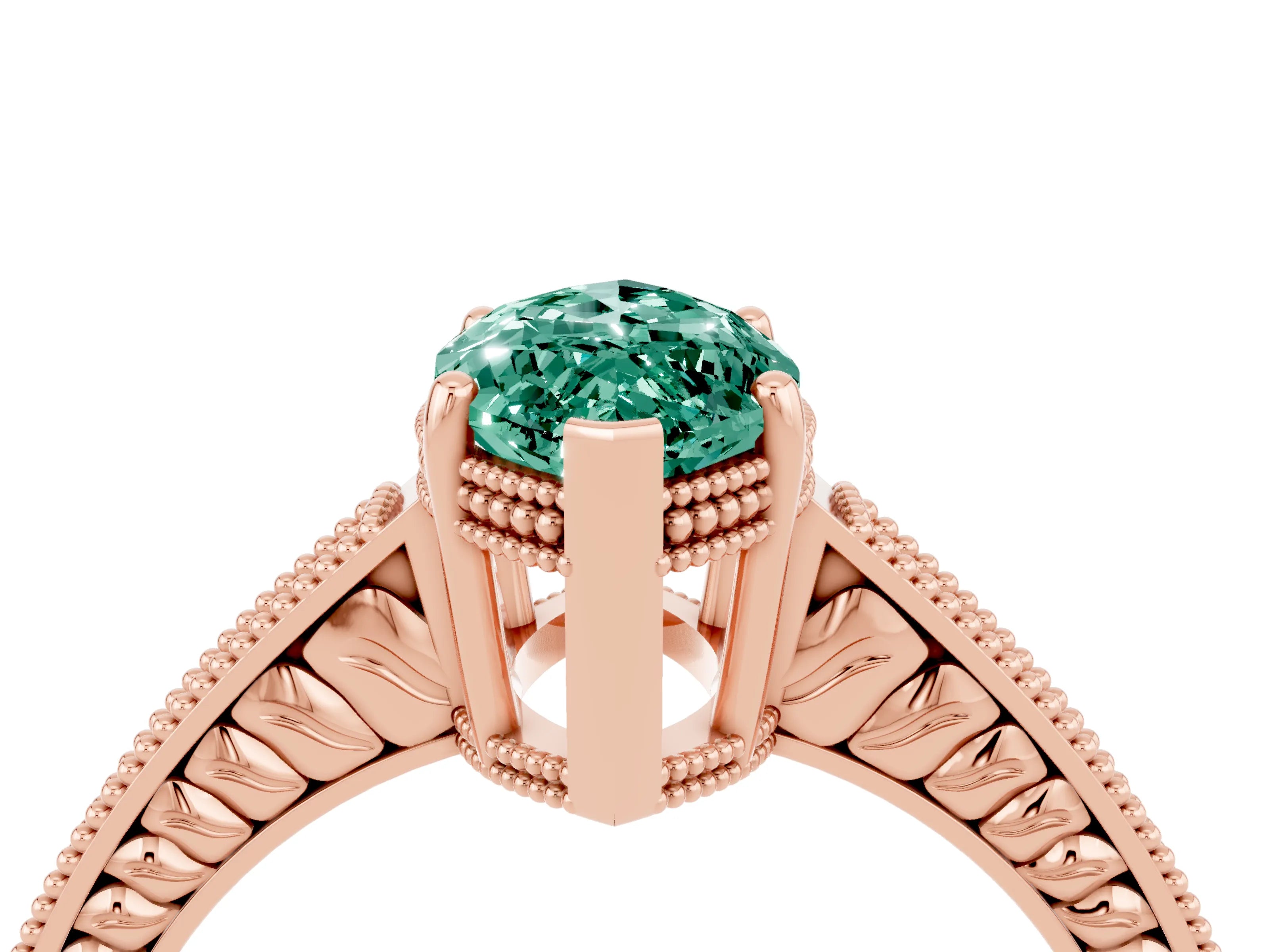 Rose gold Marquise Cut Green Sapphire Engagement Ring with Milgrain Channel Set Band and Prong Setting_4