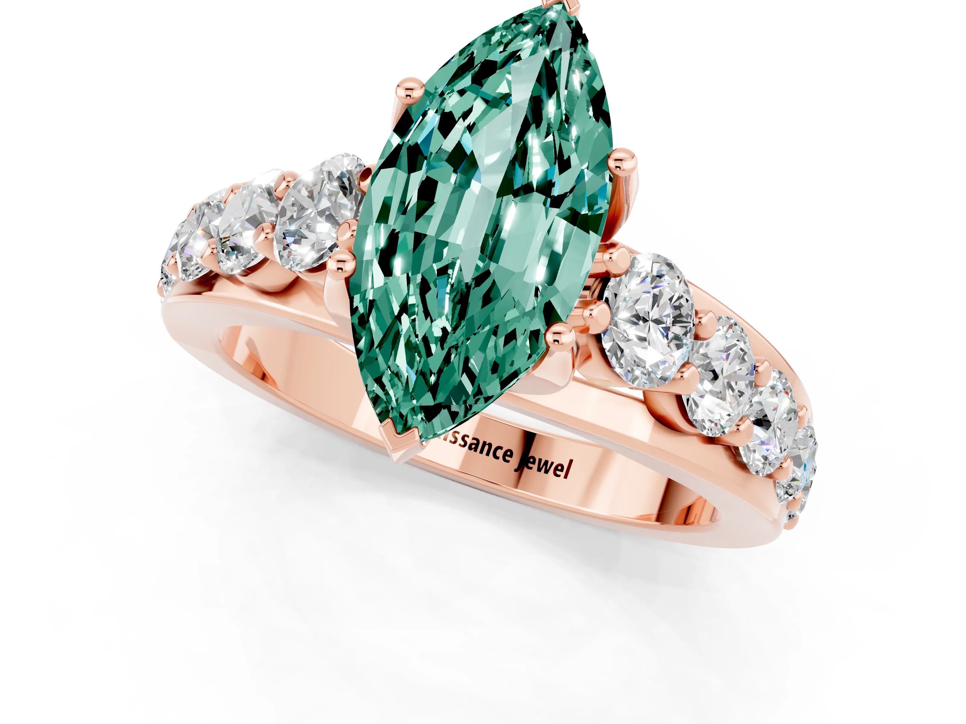Rose gold Marquise Cut Green Sapphire Engagement Ring with Pavé Band and Four-Prong Setting_1