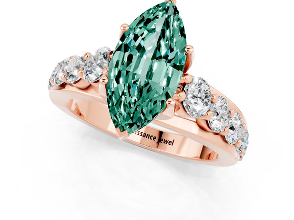 Rose gold Marquise Cut Green Sapphire Engagement Ring with Pavé Band and Four-Prong Setting