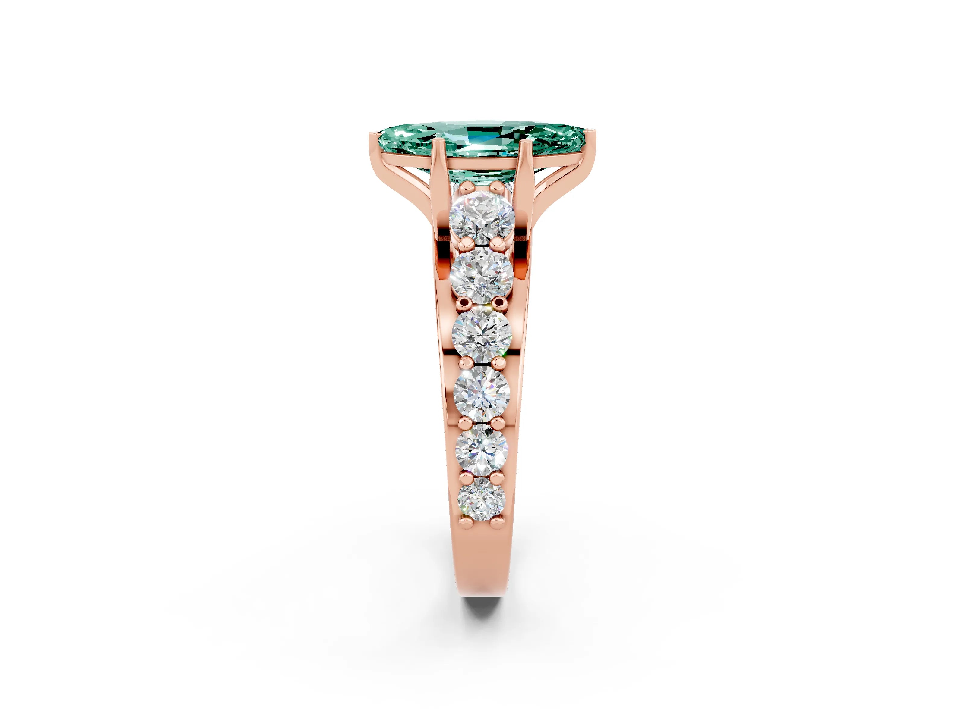 Rose gold Marquise Cut Green Sapphire Engagement Ring with Pavé Band and Four-Prong Setting_2