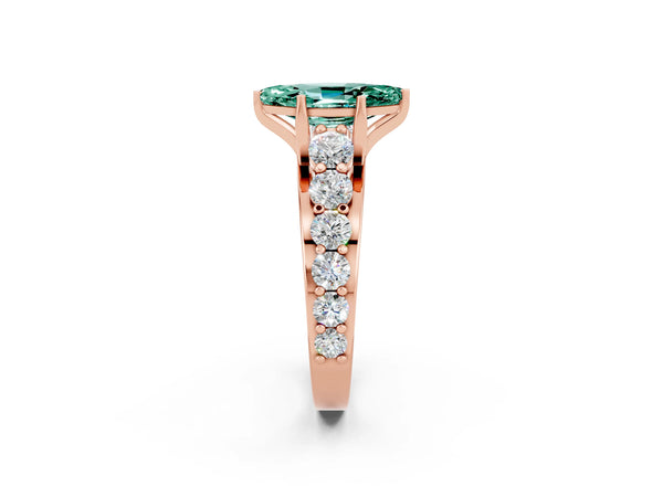Rose gold Marquise Cut Green Sapphire Engagement Ring with Pavé Band and Four-Prong Setting
