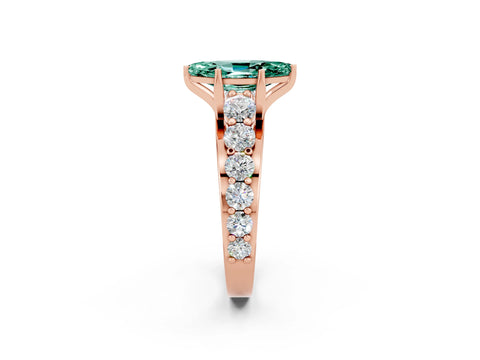 Rose gold Marquise Cut Green Sapphire Engagement Ring with Pavé Band and Four-Prong Setting_2