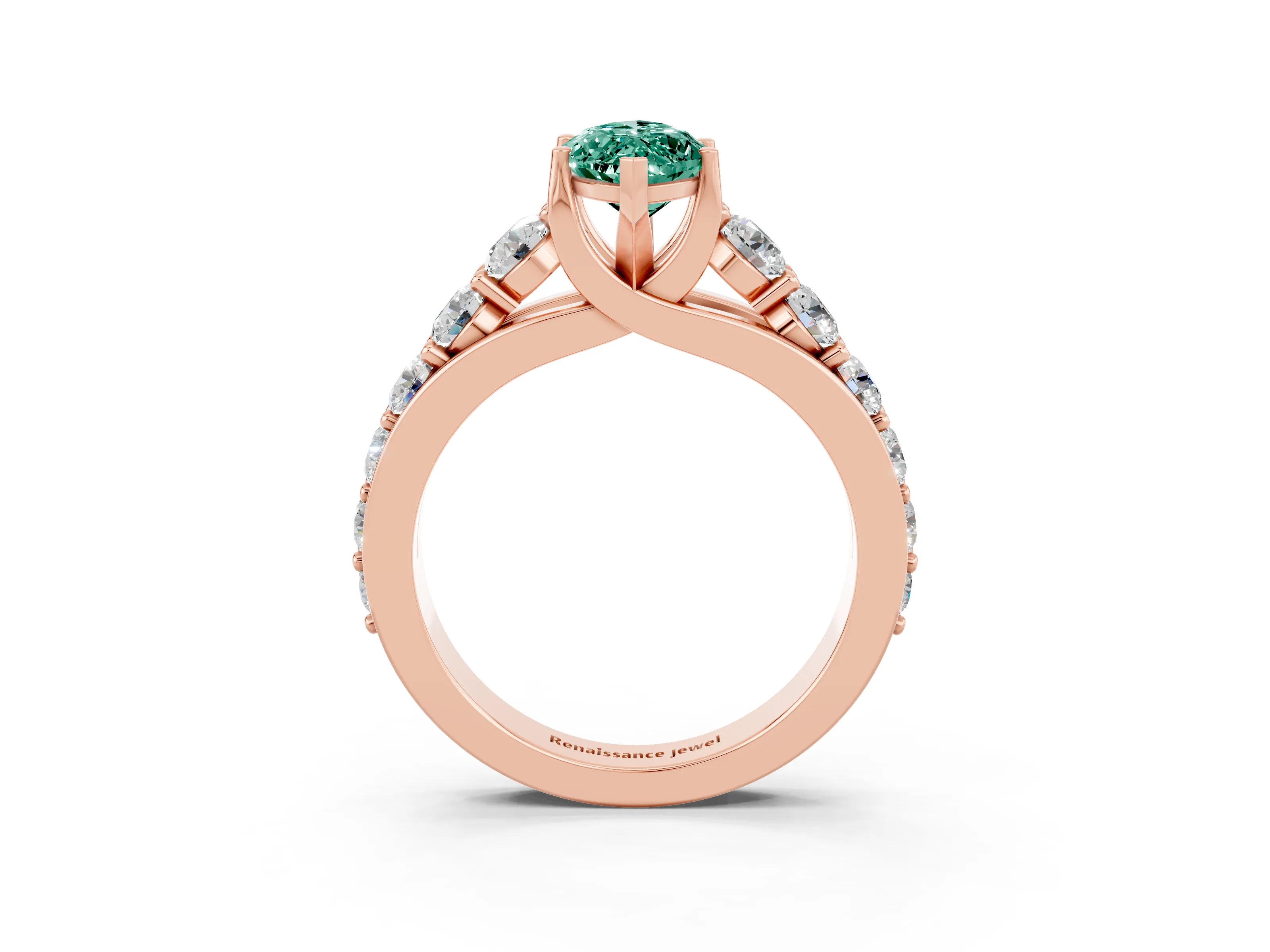 Rose gold Marquise Cut Green Sapphire Engagement Ring with Pavé Band and Four-Prong Setting_3