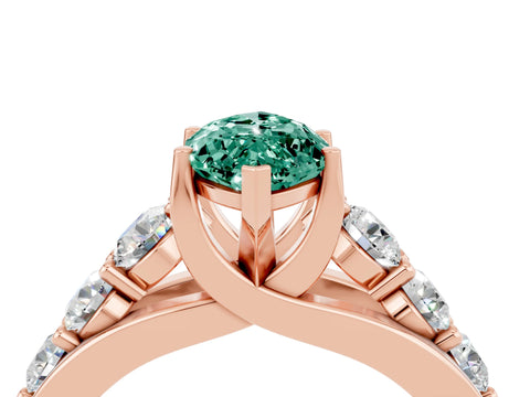 Rose gold Marquise Cut Green Sapphire Engagement Ring with Pavé Band and Four-Prong Setting_4