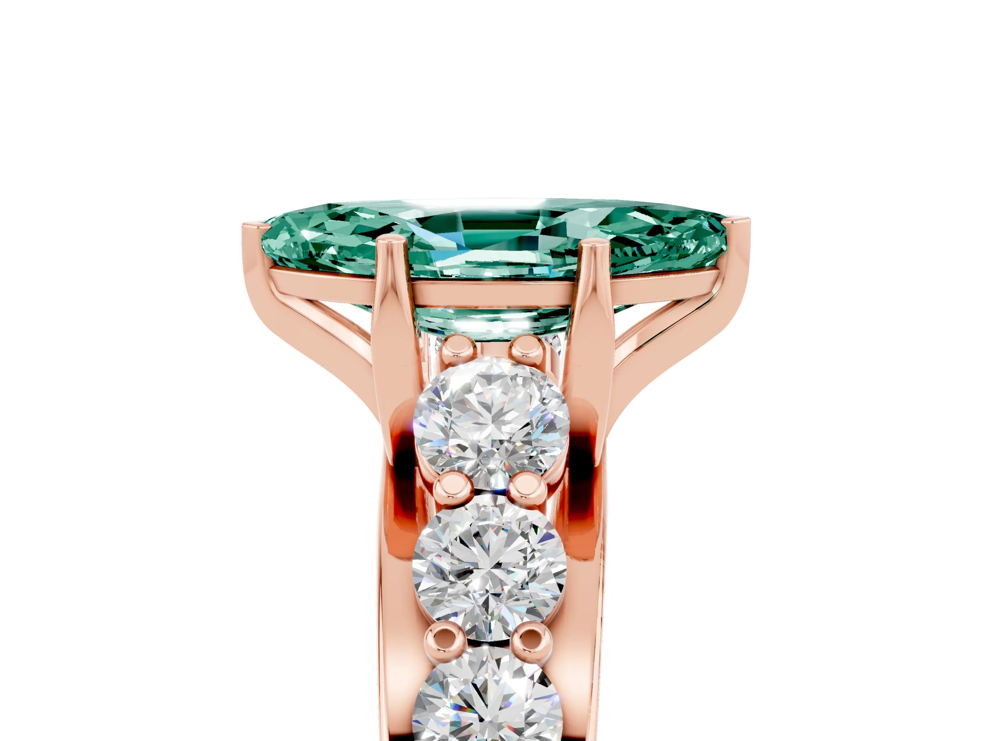 Rose gold Marquise Cut Green Sapphire Engagement Ring with Pavé Band and Four-Prong Setting_5