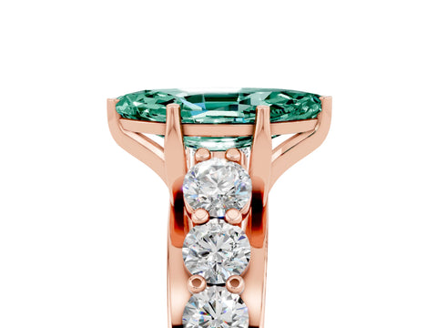 Rose gold Marquise Cut Green Sapphire Engagement Ring with Pavé Band and Four-Prong Setting_5