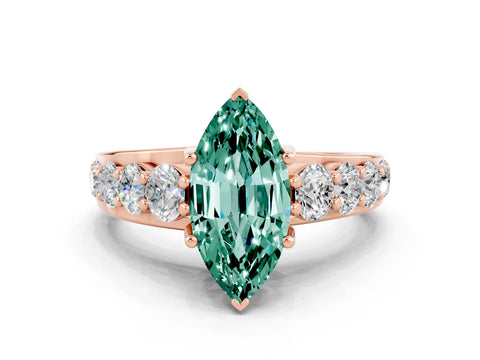 Rose gold Marquise Cut Green Sapphire Engagement Ring with Pavé Band and Four-Prong Setting