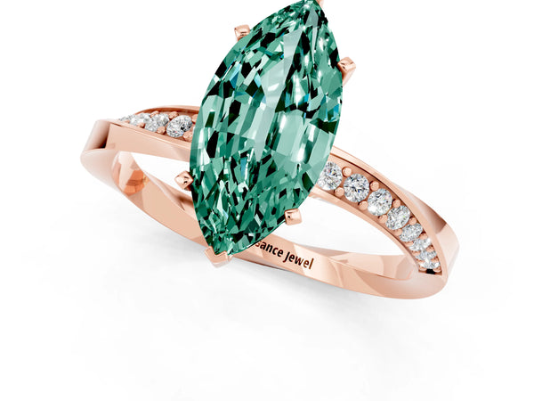 Rose gold Marquise Cut Green Sapphire Engagement Ring with Side Stone Accents and Four-Prong Setting