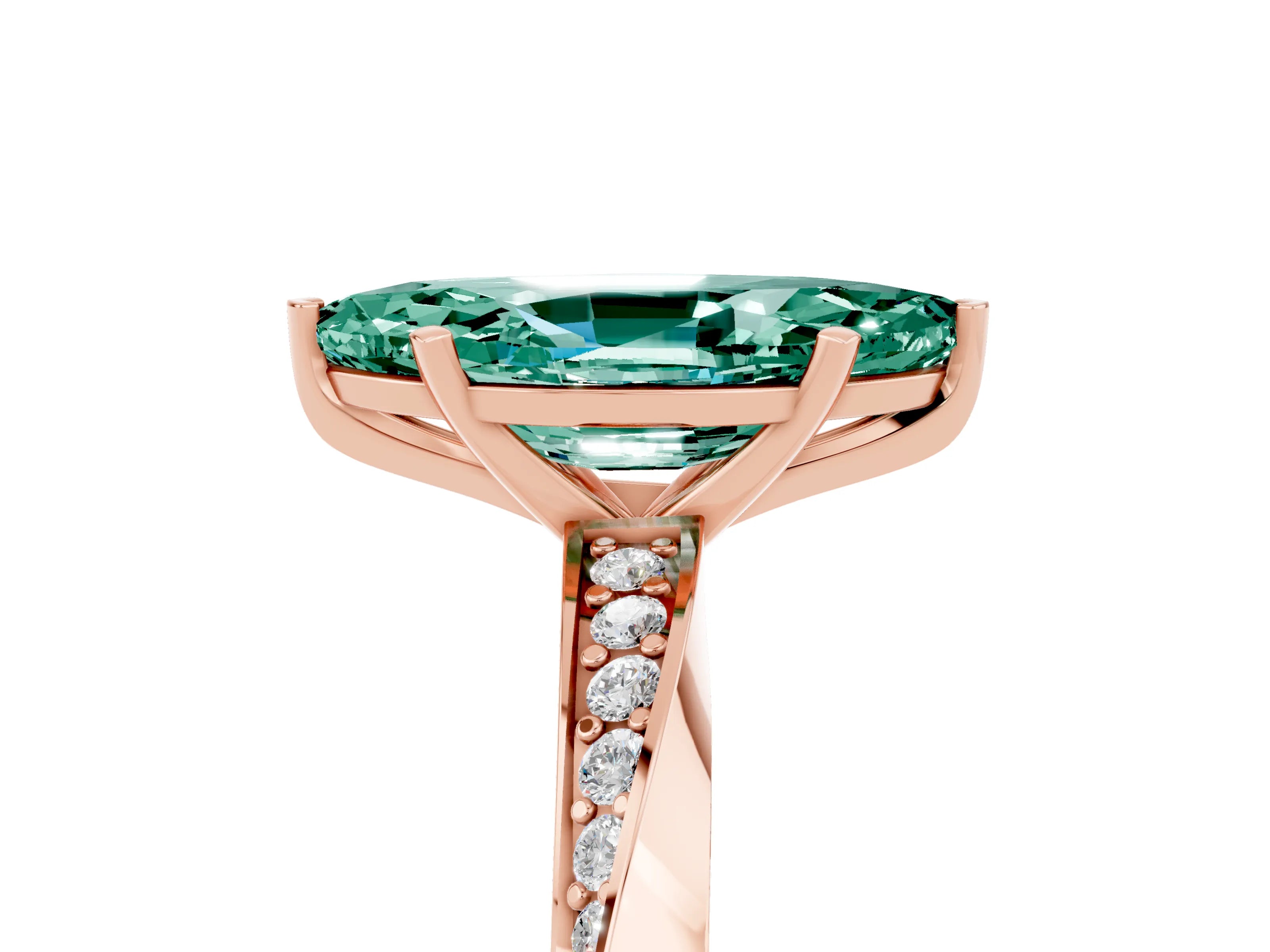 Rose gold Marquise Cut Green Sapphire Engagement Ring with Side Stone Accents and Four-Prong Setting_32