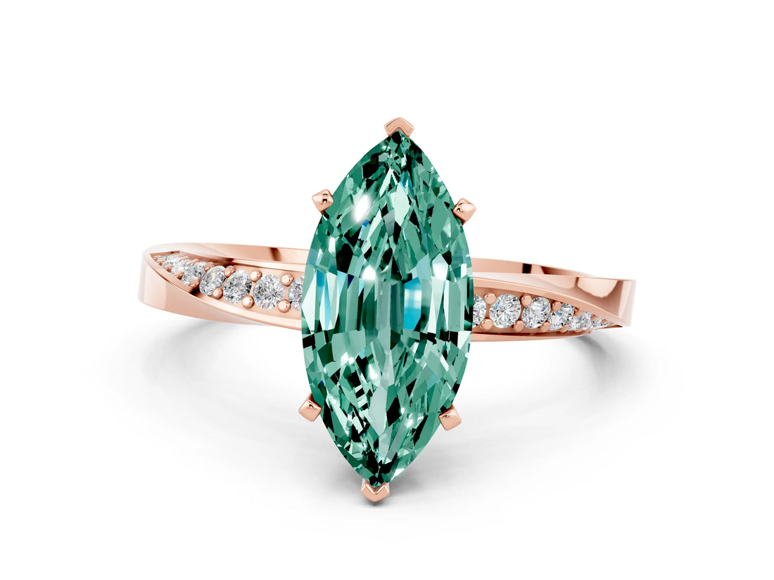 Rose gold Marquise Cut Green Sapphire Engagement Ring with Side Stone Accents and Four-Prong Setting_60