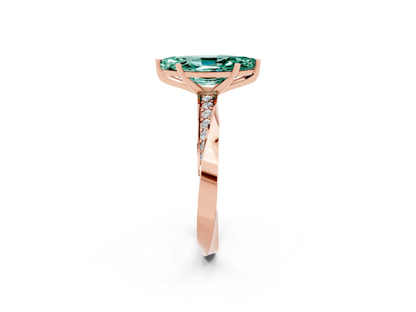 Rose gold Marquise Cut Green Sapphire Engagement Ring with Side Stone Accents and Four-Prong Setting