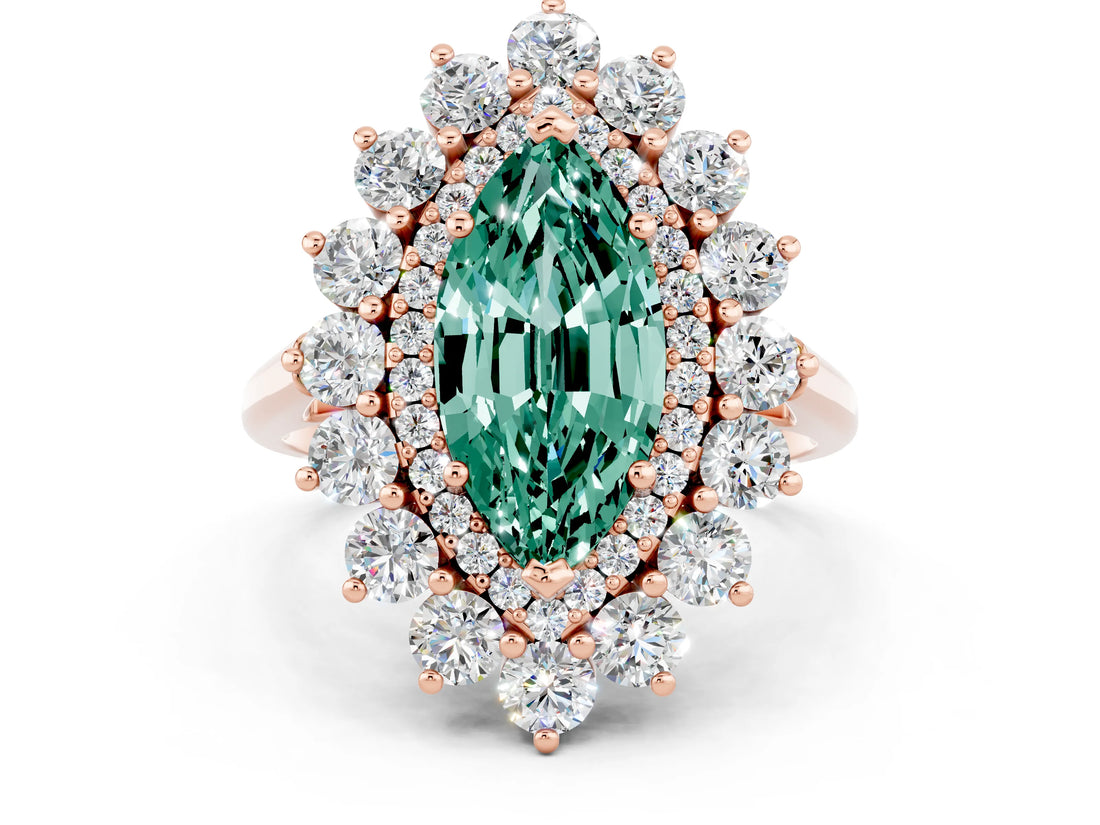 Rose gold Marquise Cut Green Sapphire Floral Double Halo Engagement Ring with Prong Setting_60