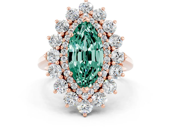 Rose gold Marquise Cut Green Sapphire Floral Double Halo Engagement Ring with Prong Setting