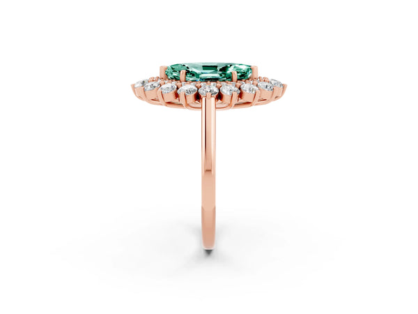 Rose gold Marquise Cut Green Sapphire Floral Double Halo Engagement Ring with Prong Setting