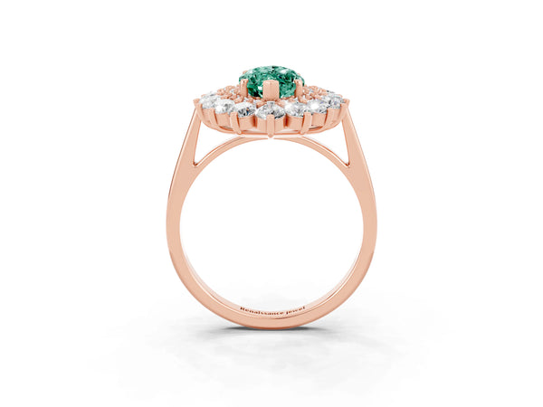 Rose gold Marquise Cut Green Sapphire Floral Double Halo Engagement Ring with Prong Setting