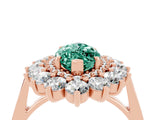 Rose gold Marquise Cut Green Sapphire Floral Double Halo Engagement Ring with Prong Setting_64