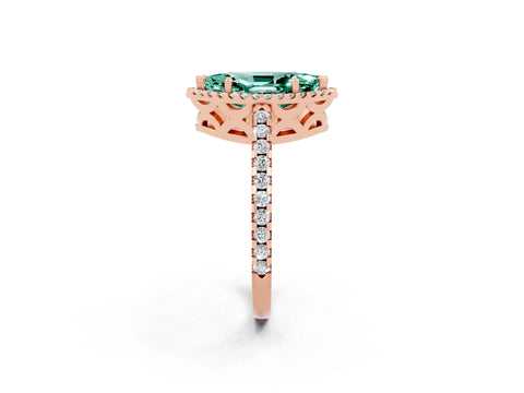 Rose gold Marquise Cut Green Sapphire Halo Engagement Ring with Pavé Band and Prong Setting_14