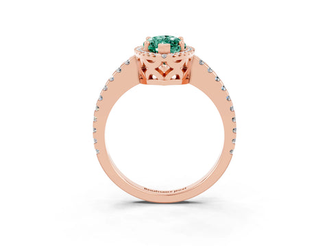 Rose gold Marquise Cut Green Sapphire Halo Engagement Ring with Pavé Band and Prong Setting_15
