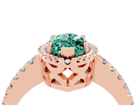 Rose gold Marquise Cut Green Sapphire Halo Engagement Ring with Pavé Band and Prong Setting_16