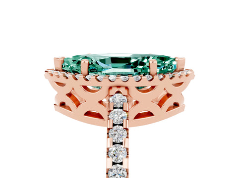 Rose gold Marquise Cut Green Sapphire Halo Engagement Ring with Pavé Band and Prong Setting_17