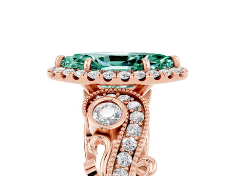 Rose gold Marquise Cut Green Sapphire Halo Ring with Milgrain Pavé Band and Four-Prong Setting_17