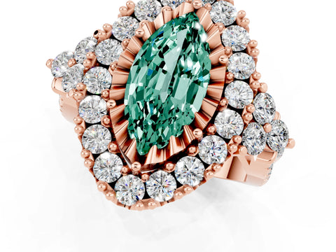 Rose gold Marquise Cut Green Sapphire Halo Ring with Pavé Band and Four-Prong Setting_13