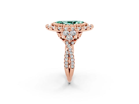 Rose gold Marquise Cut Green Sapphire Halo Ring with Pavé Band and Four-Prong Setting_14
