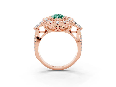 Rose gold Marquise Cut Green Sapphire Halo Ring with Pavé Band and Four-Prong Setting_15