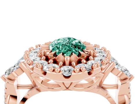 Rose gold Marquise Cut Green Sapphire Halo Ring with Pavé Band and Four-Prong Setting_16
