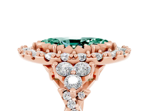 Rose gold Marquise Cut Green Sapphire Halo Ring with Pavé Band and Four-Prong Setting_17