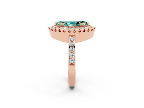 Rose gold Marquise Cut Green Sapphire Halo Ring with Pavé Band and Prong Setting_2