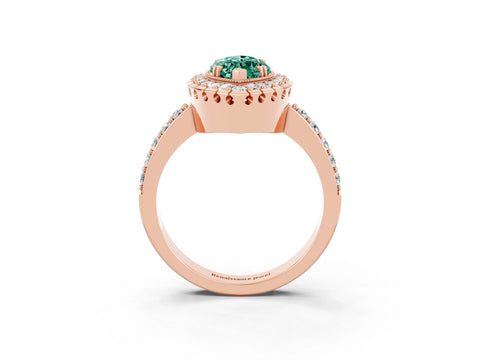 Rose gold Marquise Cut Green Sapphire Halo Ring with Pavé Band and Prong Setting_3