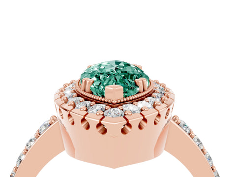 Rose gold Marquise Cut Green Sapphire Halo Ring with Pavé Band and Prong Setting_4