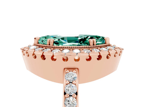 Rose gold Marquise Cut Green Sapphire Halo Ring with Pavé Band and Prong Setting_5