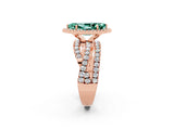 Rose gold Marquise Cut Green Sapphire Halo Ring with Round Split Shank and Prong Setting_62