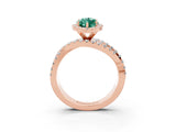 Rose gold Marquise Cut Green Sapphire Halo Ring with Round Split Shank and Prong Setting_63