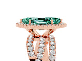 Rose gold Marquise Cut Green Sapphire Halo Ring with Round Split Shank and Prong Setting_65