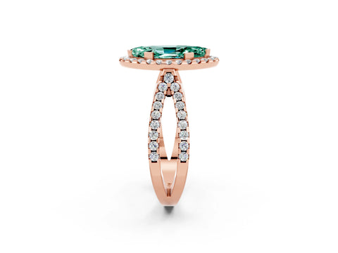 Rose gold Marquise Cut Green Sapphire Halo Ring with Split Shank Pavé Band and Prong Setting_2