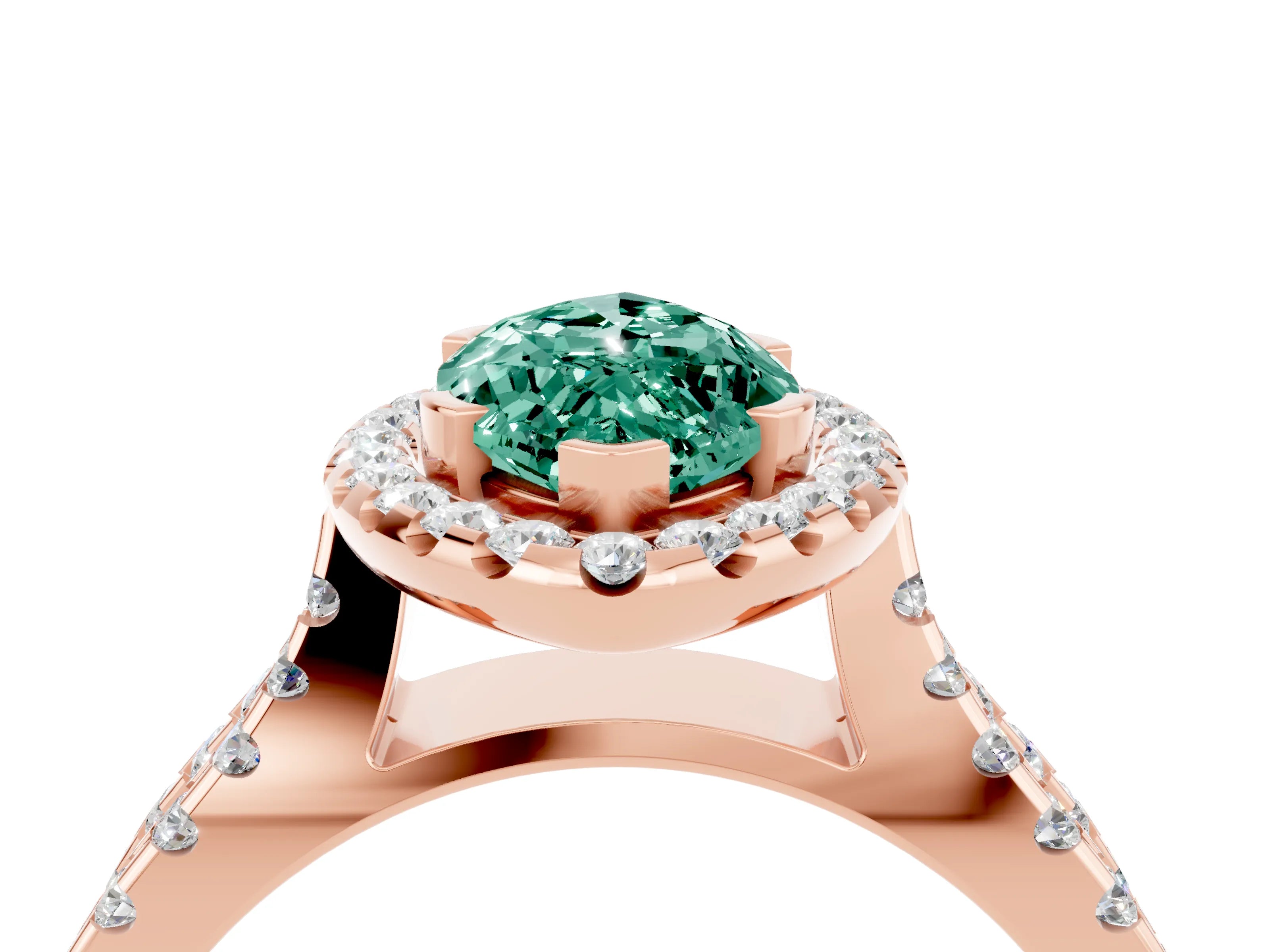 Rose gold Marquise Cut Green Sapphire Halo Ring with Split Shank Pavé Band and Prong Setting_4